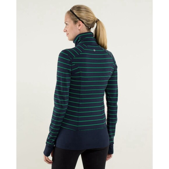 Lululemon Nice Asana Jacket. Slalom Stripe Inkwell. Navy Blue/Green.Womens.Sz 6 - Picture 2 of 16